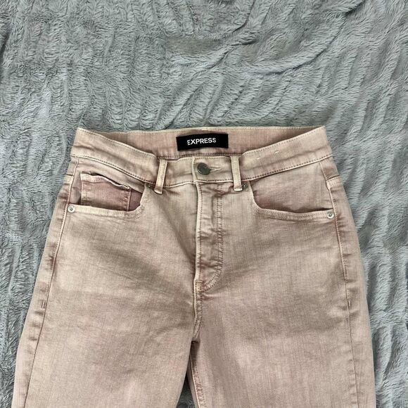 Express Jeans Women 6R High Rise Ankle Legging Skinny Stretch Denim Pink Pastel - Picture 3 of 9